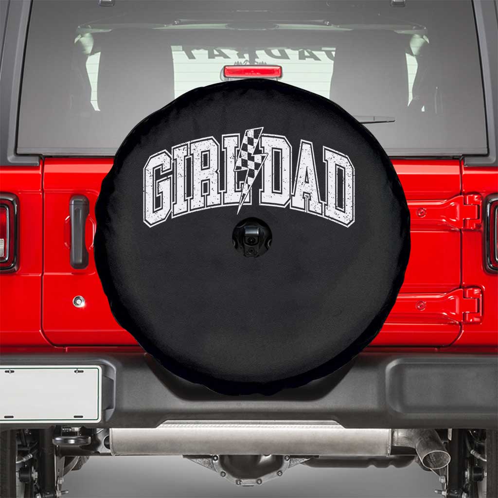 Girl Dad Lightning Bolt Checkered Varsity Daughter Daddy Spare Tire Cover