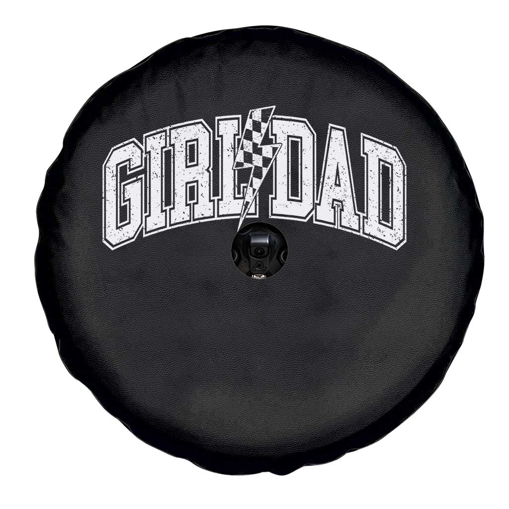 Girl Dad Lightning Bolt Checkered Varsity Daughter Daddy Spare Tire Cover