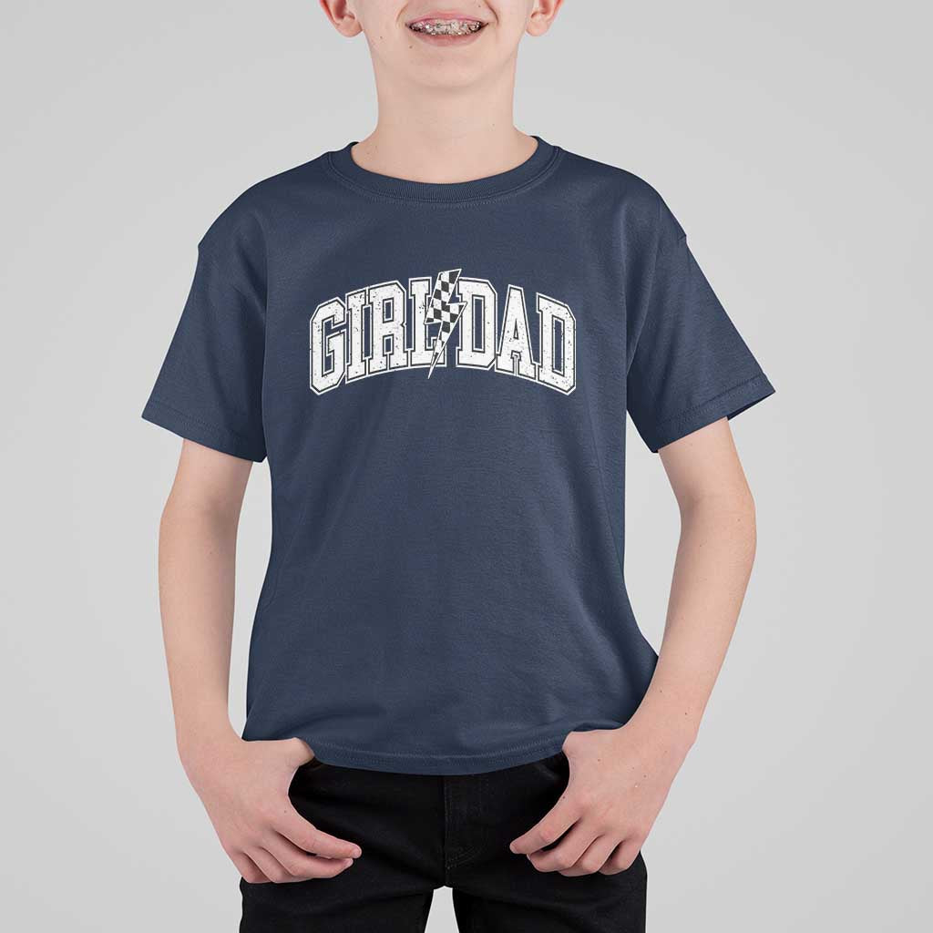 Girl Dad Lightning Bolt Checkered Varsity Daughter Daddy T Shirt For Kid