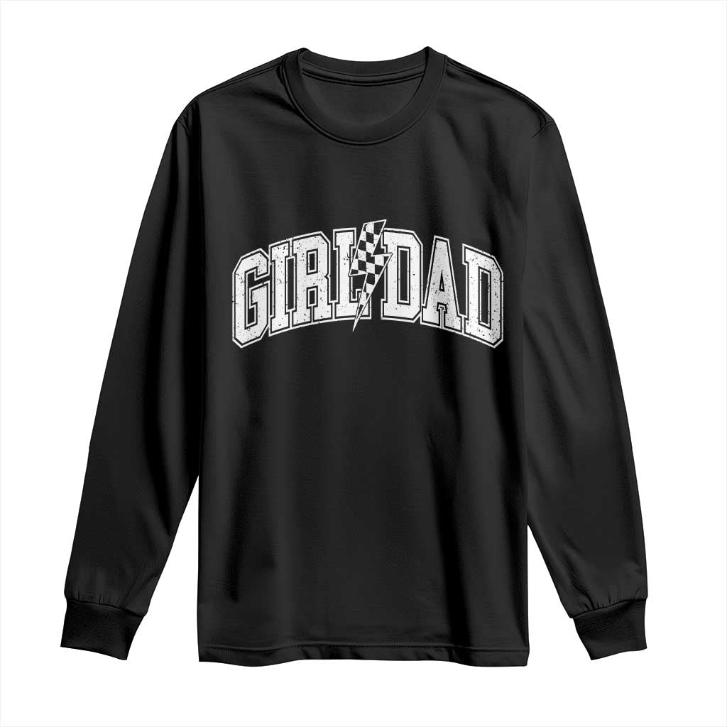 Girl Dad Lightning Bolt Checkered Varsity Daughter Daddy Long Sleeve Shirt