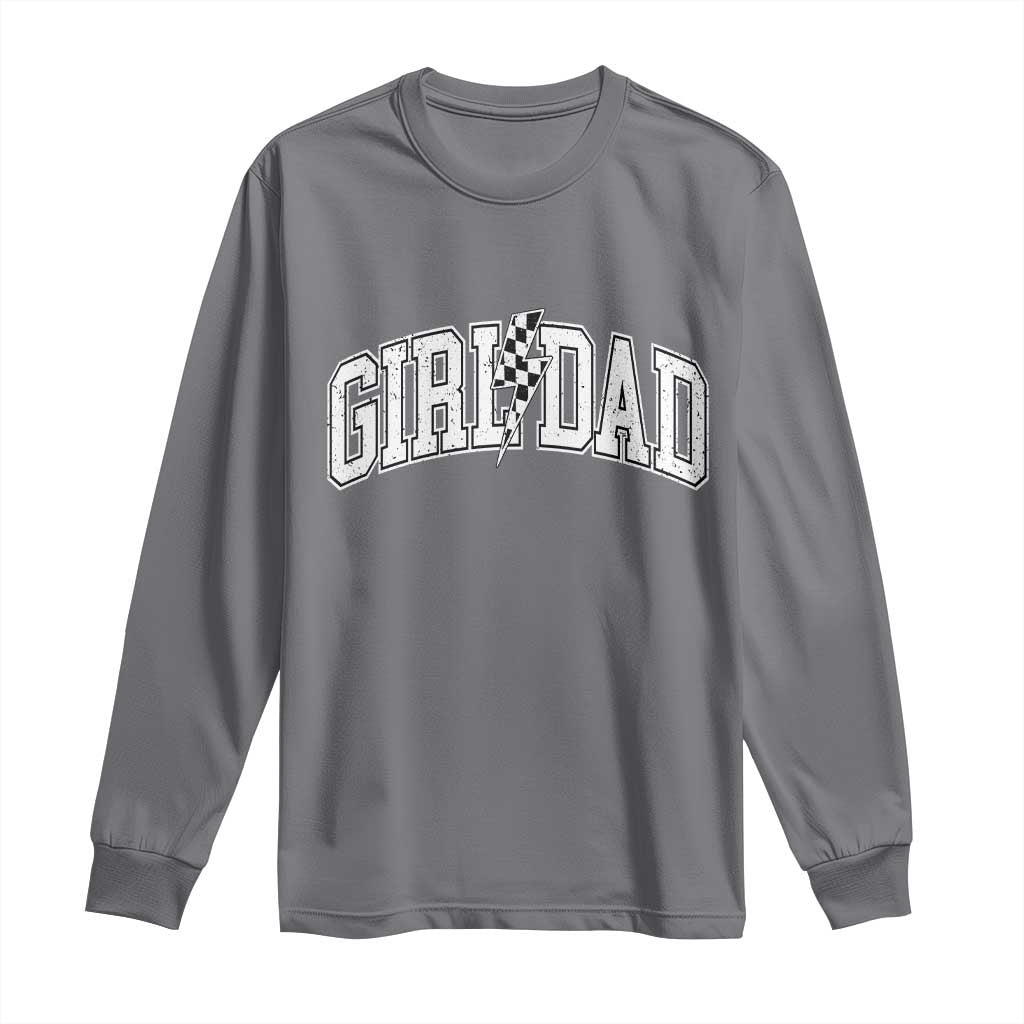 Girl Dad Lightning Bolt Checkered Varsity Daughter Daddy Long Sleeve Shirt