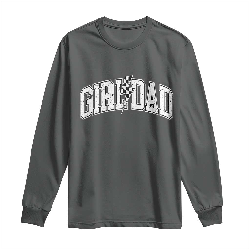 Girl Dad Lightning Bolt Checkered Varsity Daughter Daddy Long Sleeve Shirt