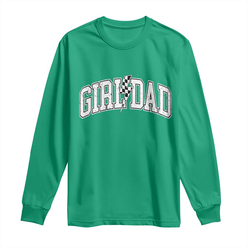 Girl Dad Lightning Bolt Checkered Varsity Daughter Daddy Long Sleeve Shirt