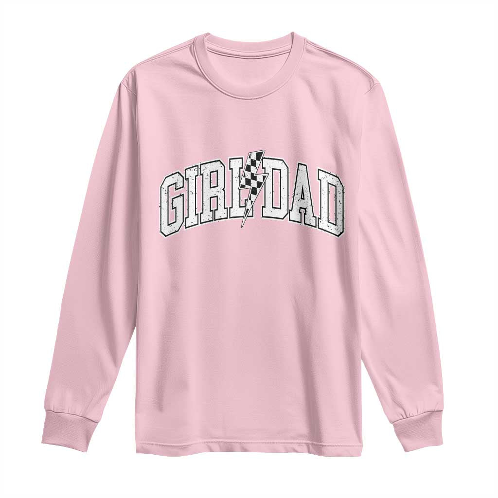 Girl Dad Lightning Bolt Checkered Varsity Daughter Daddy Long Sleeve Shirt