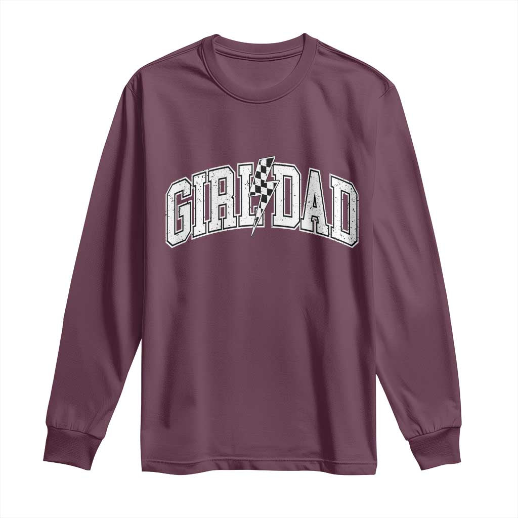 Girl Dad Lightning Bolt Checkered Varsity Daughter Daddy Long Sleeve Shirt