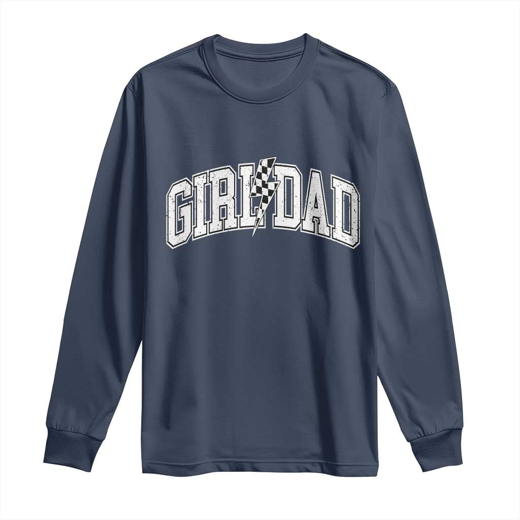 Girl Dad Lightning Bolt Checkered Varsity Daughter Daddy Long Sleeve Shirt