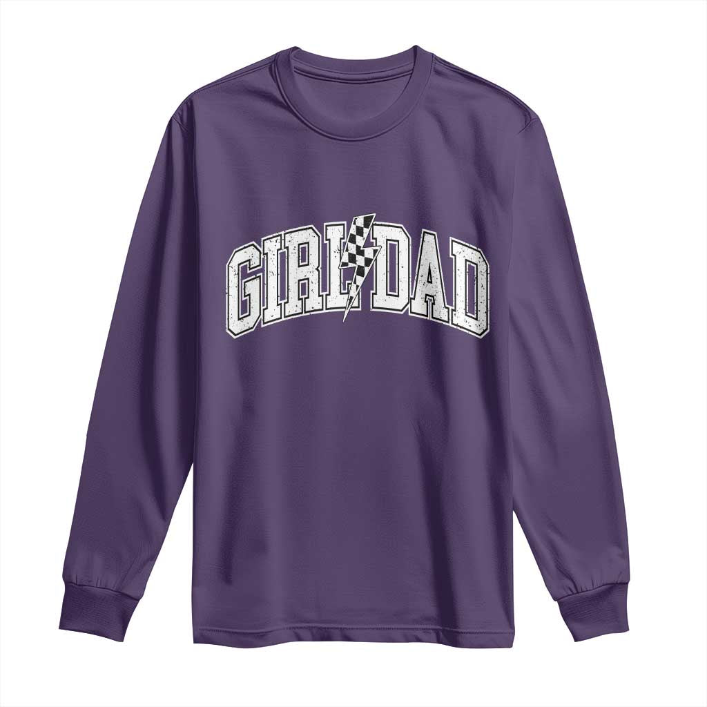 Girl Dad Lightning Bolt Checkered Varsity Daughter Daddy Long Sleeve Shirt