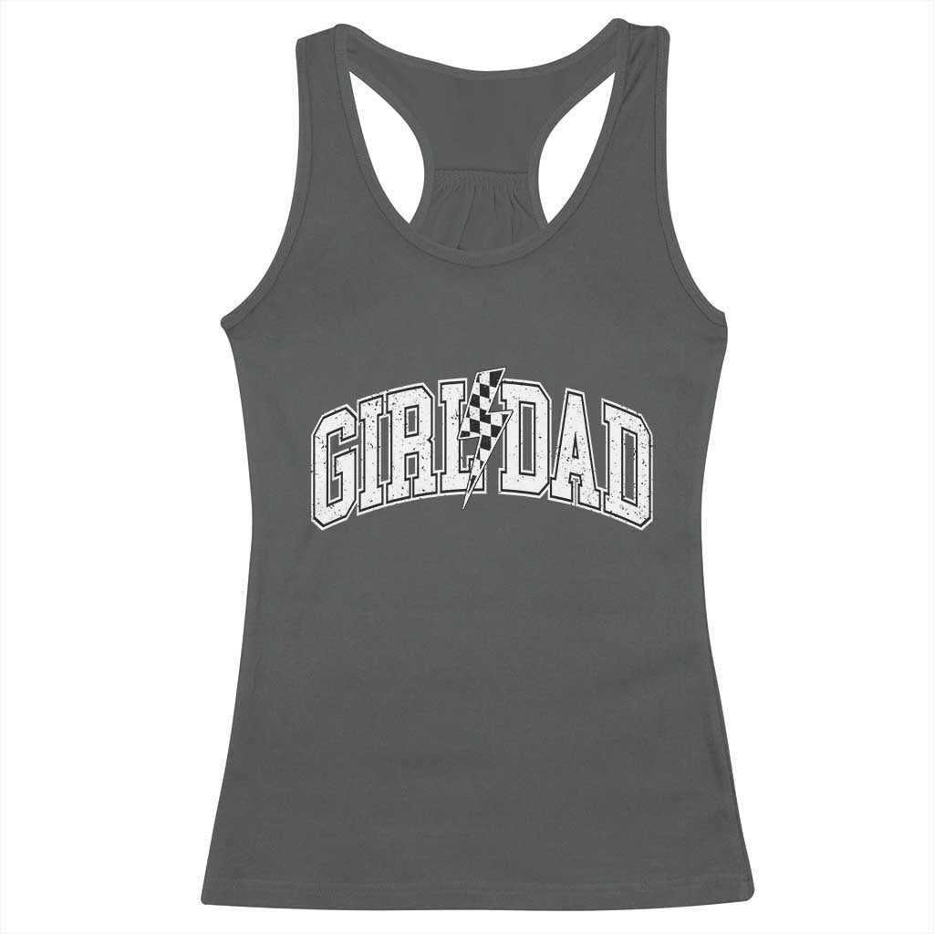 Girl Dad Lightning Bolt Checkered Varsity Daughter Daddy Racerback Tank Top