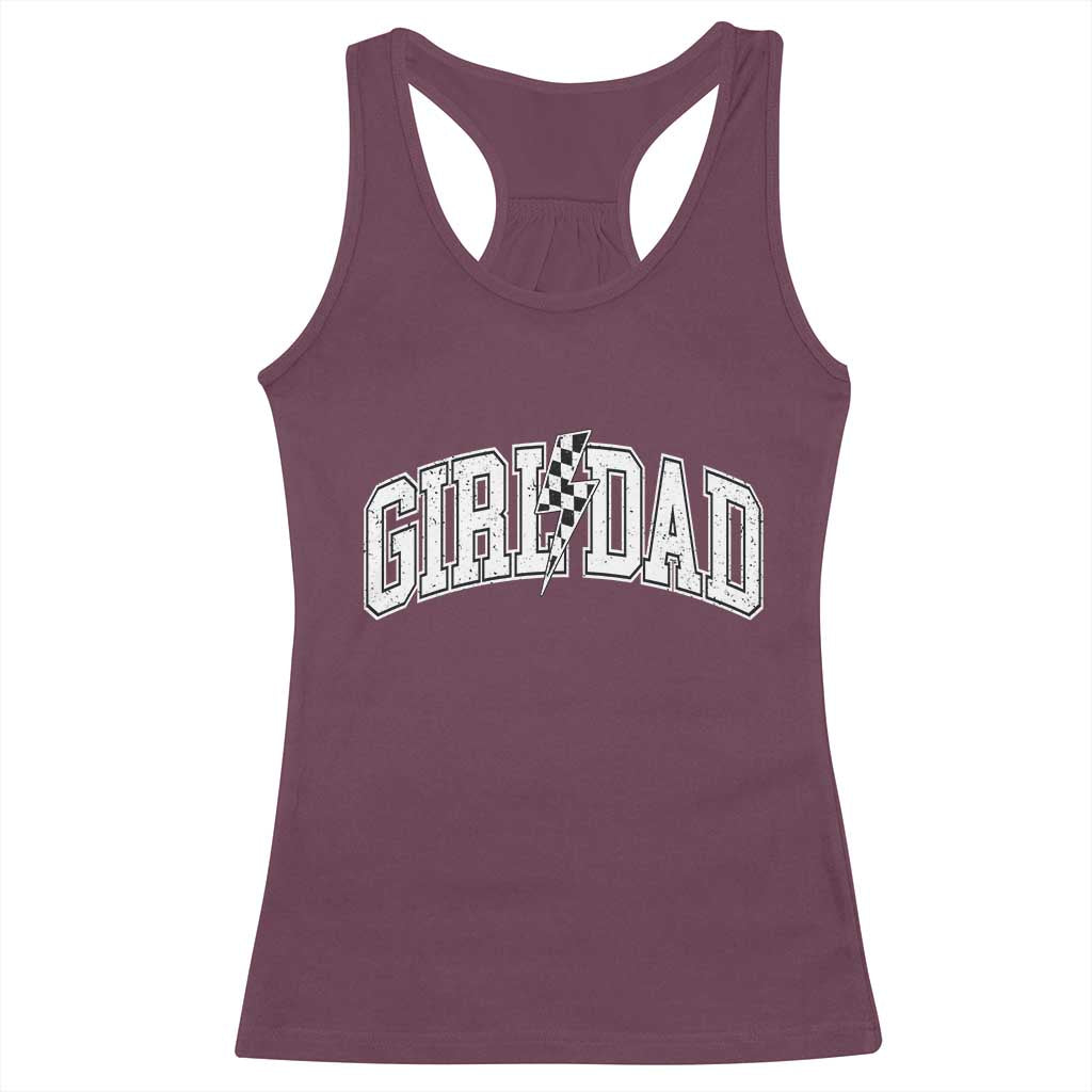 Girl Dad Lightning Bolt Checkered Varsity Daughter Daddy Racerback Tank Top