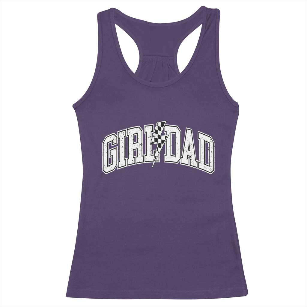 Girl Dad Lightning Bolt Checkered Varsity Daughter Daddy Racerback Tank Top