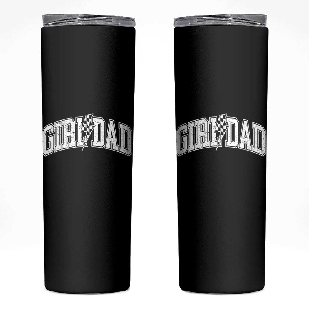 Girl Dad Lightning Bolt Checkered Varsity Daughter Daddy Skinny Tumbler