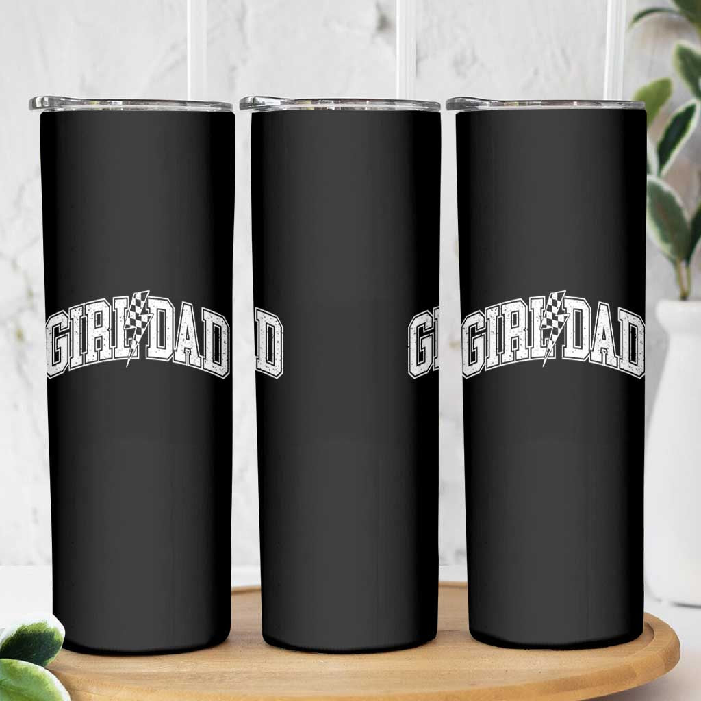 Girl Dad Lightning Bolt Checkered Varsity Daughter Daddy Skinny Tumbler