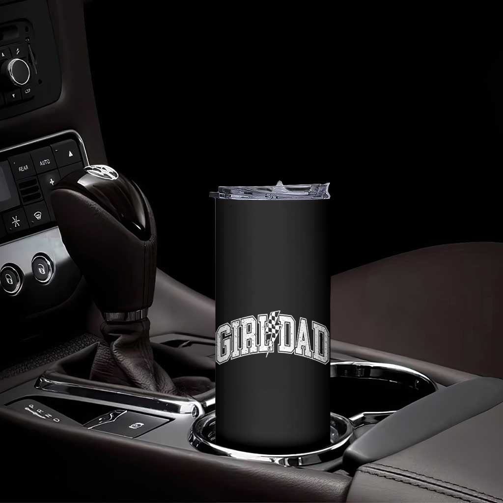 Girl Dad Lightning Bolt Checkered Varsity Daughter Daddy Skinny Tumbler