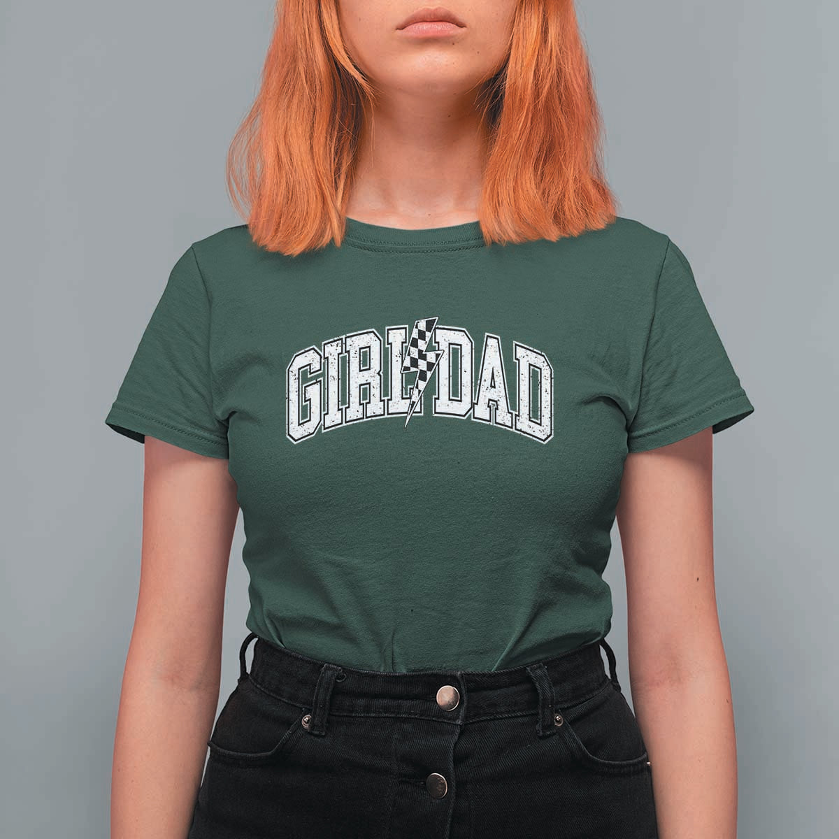 Girl Dad Lightning Bolt Checkered Varsity Daughter Daddy T Shirt For Women