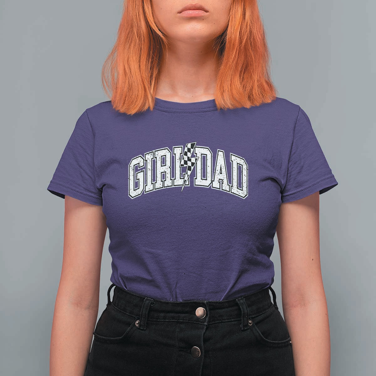 Girl Dad Lightning Bolt Checkered Varsity Daughter Daddy T Shirt For Women