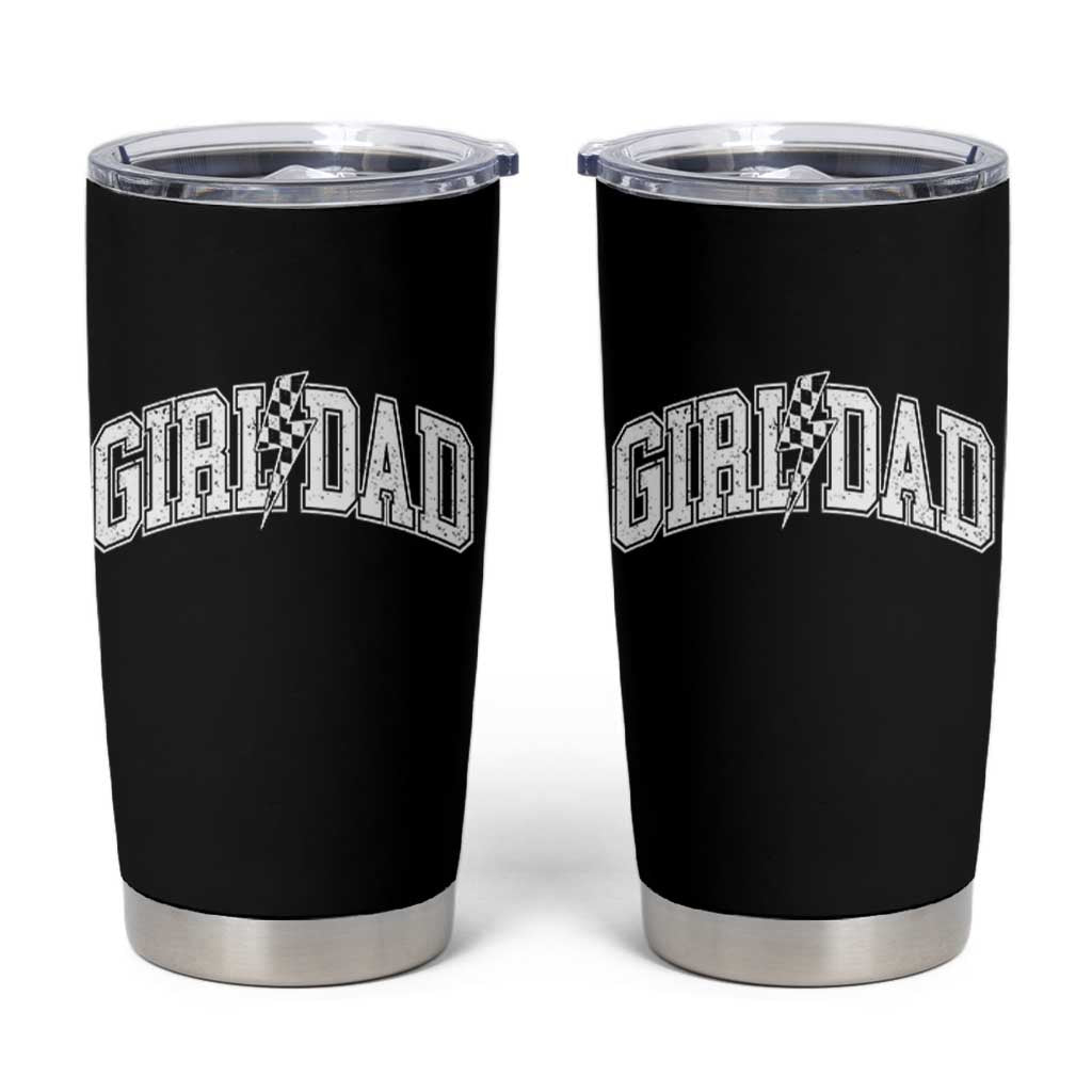 Girl Dad Lightning Bolt Checkered Varsity Daughter Daddy Tumbler Cup