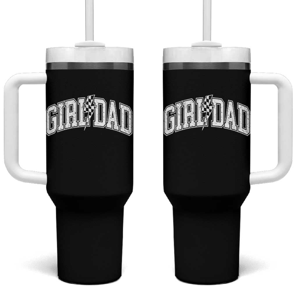 Girl Dad Lightning Bolt Checkered Varsity Daughter Daddy Tumbler With Handle