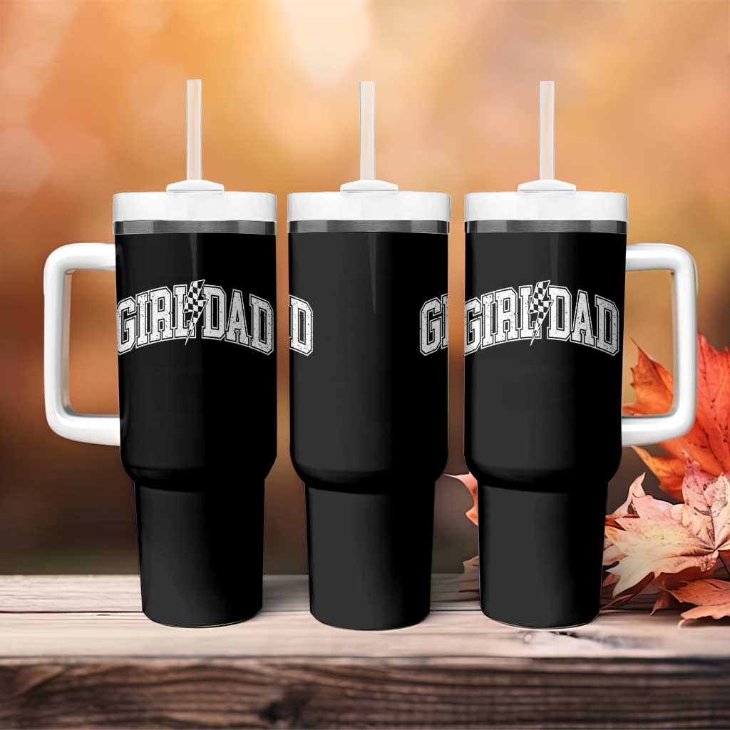 Girl Dad Lightning Bolt Checkered Varsity Daughter Daddy Tumbler With Handle