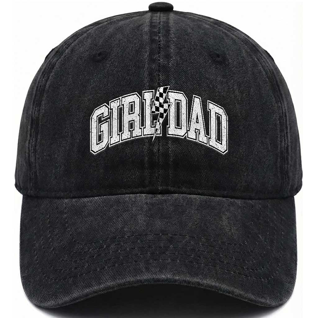 Girl Dad Lightning Bolt Checkered Varsity Daughter Daddy Washed Cotton Baseball Cap