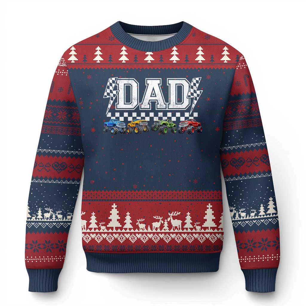 Monster Truck Dad Ugly Christmas Sweater Funny Truck Daddy Checkered Father's Day