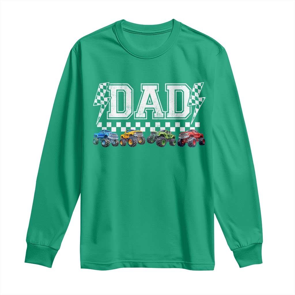 Monster Truck Dad Long Sleeve Shirt Funny Truck Daddy Checkered Father's Day