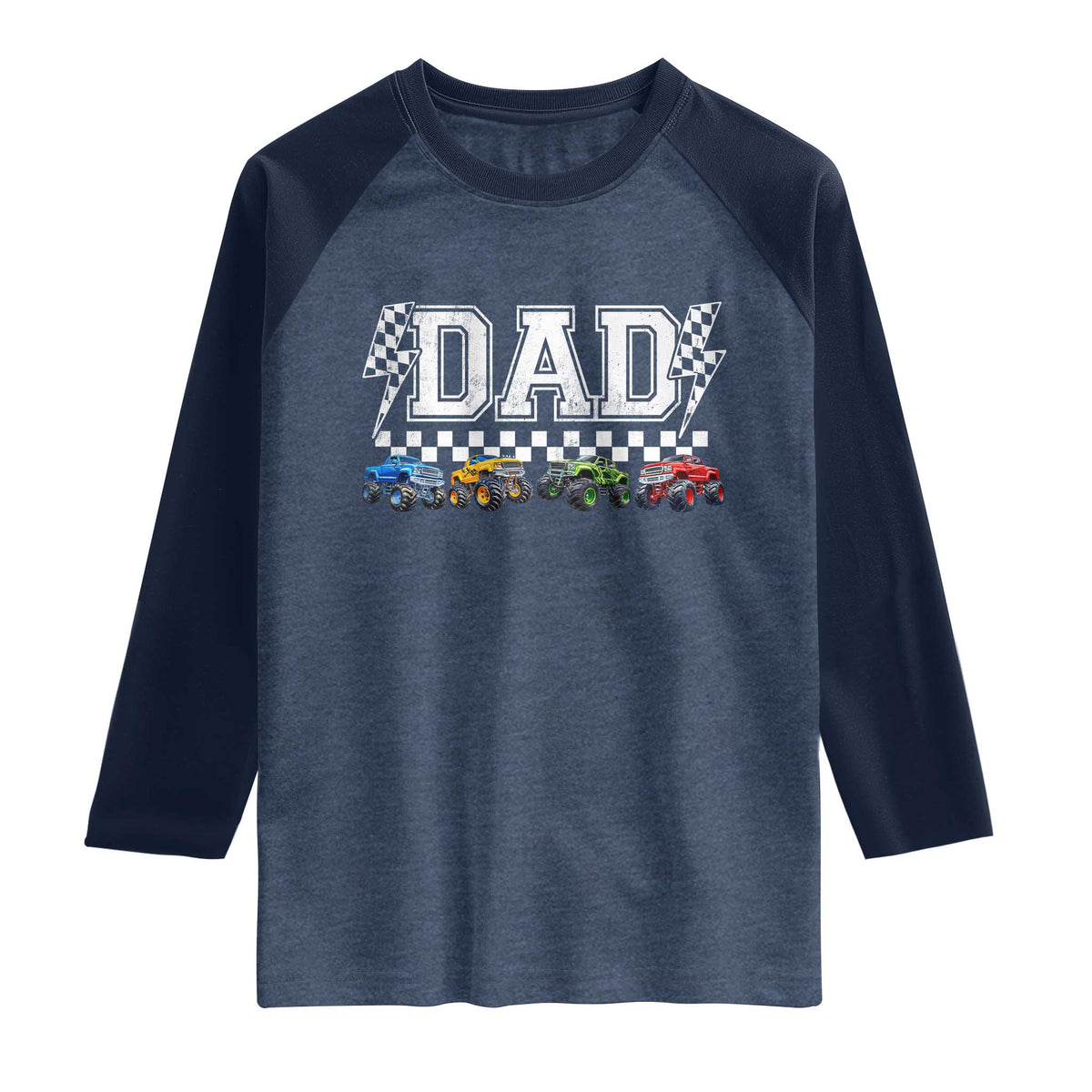 Monster Truck Dad Raglan Shirt Funny Truck Daddy Checkered Father's Day