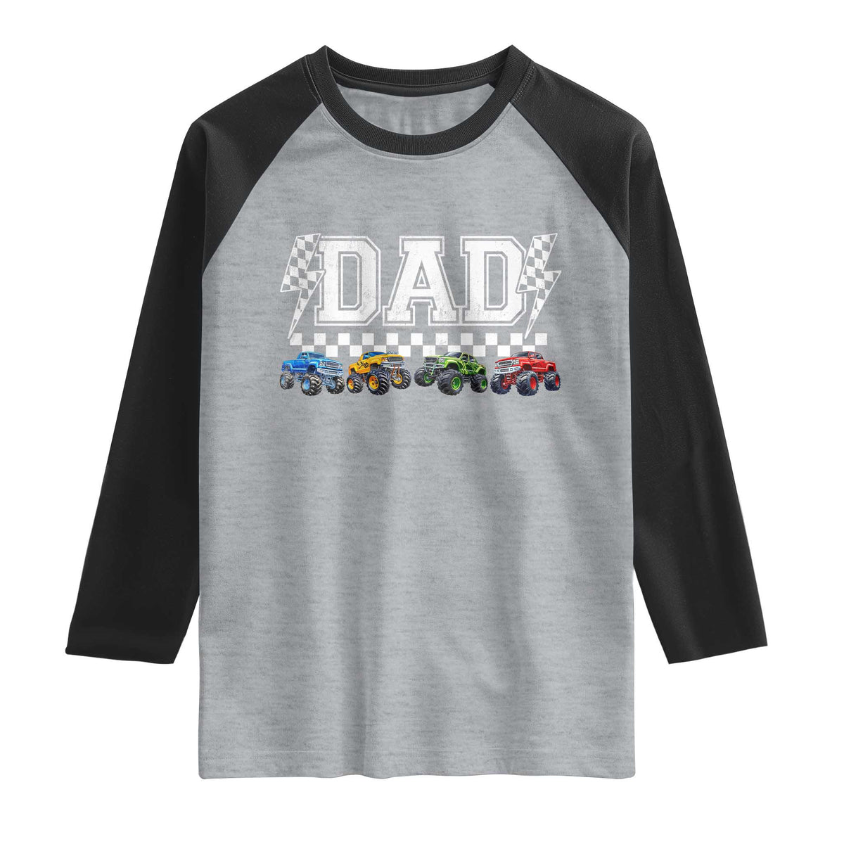 Monster Truck Dad Raglan Shirt Funny Truck Daddy Checkered Father's Day