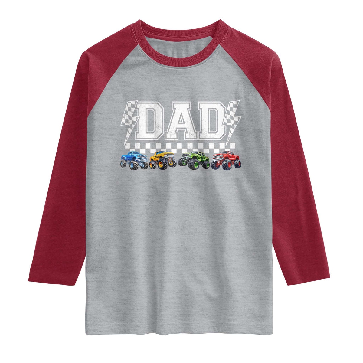 Monster Truck Dad Raglan Shirt Funny Truck Daddy Checkered Father's Day