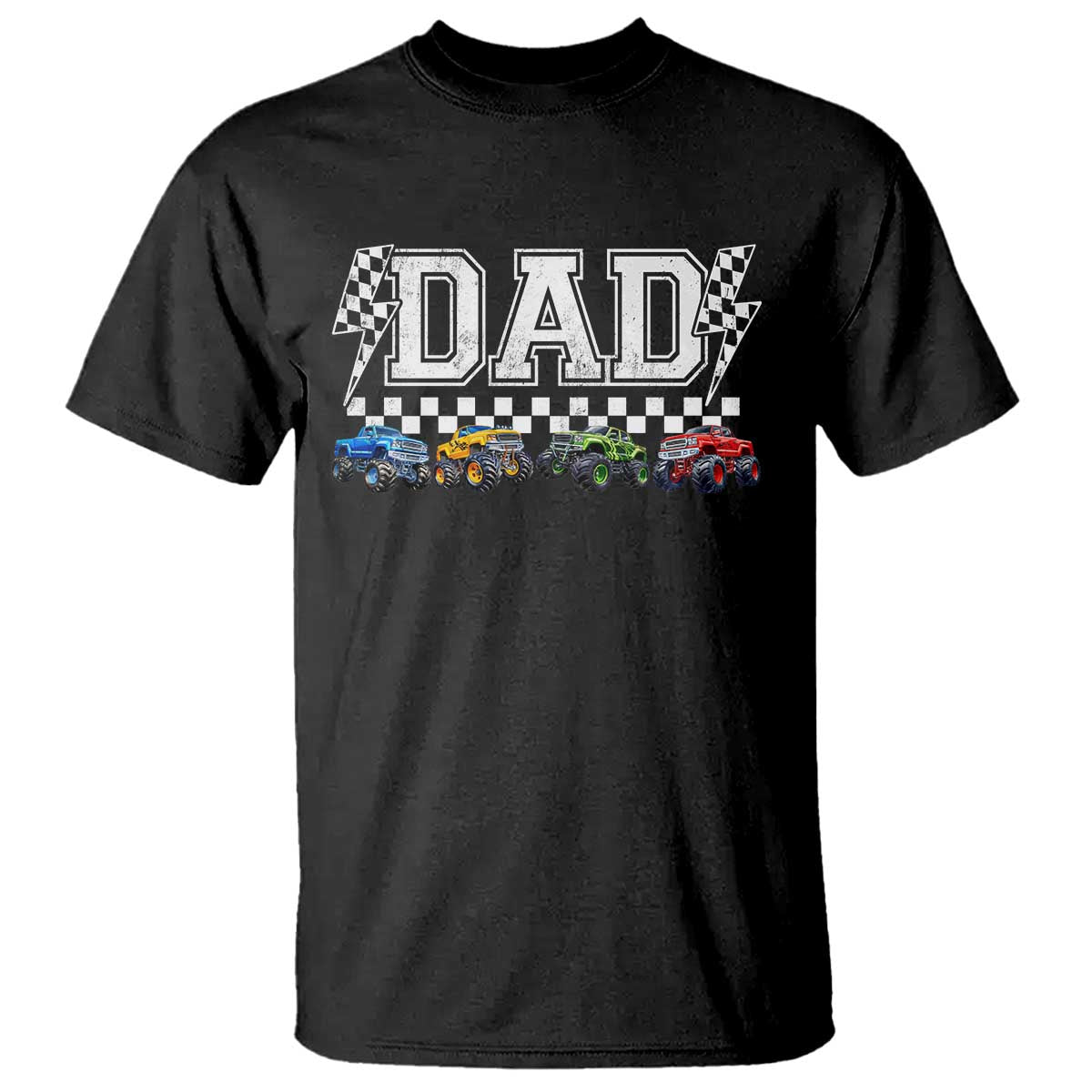 Monster Truck Dad T Shirt Funny Truck Daddy Checkered Father's Day