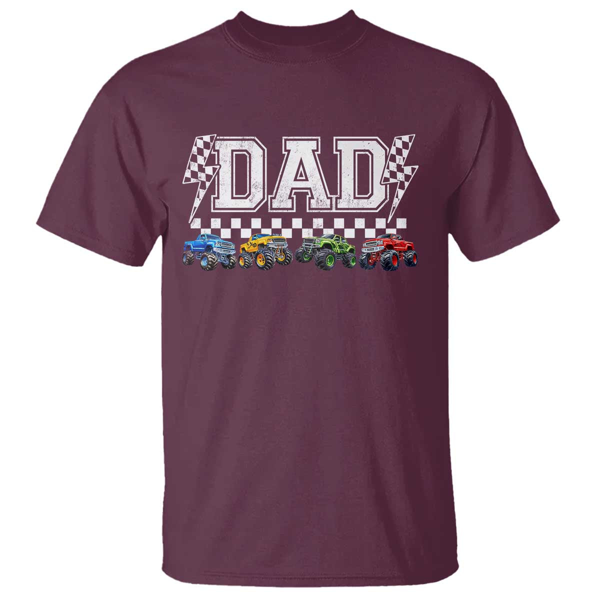 Monster Truck Dad T Shirt Funny Truck Daddy Checkered Father's Day