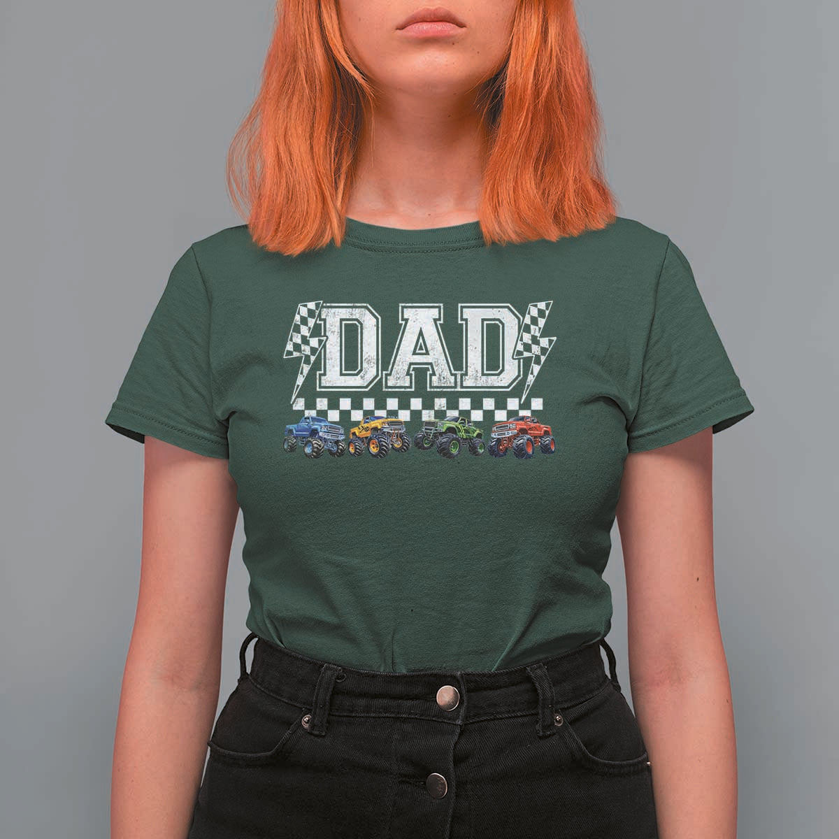 Monster Truck Dad T Shirt For Women Funny Truck Daddy Checkered Father's Day