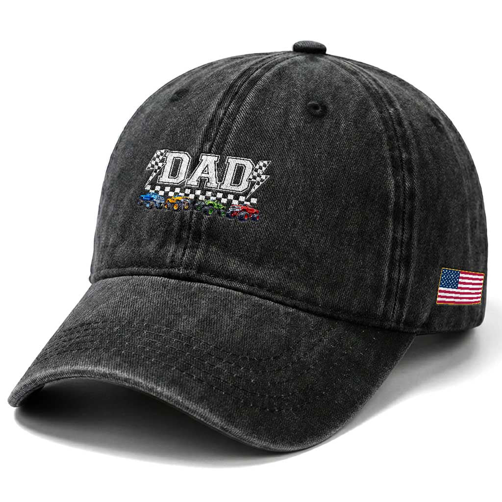 Monster Truck Dad Washed Cotton Baseball Cap Funny Truck Daddy Checkered Father's Day