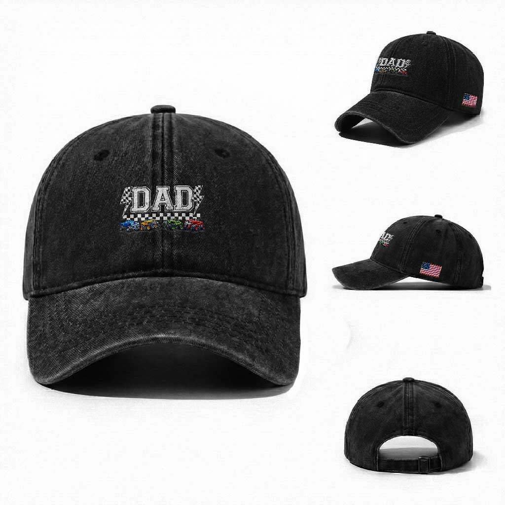 Monster Truck Dad Washed Cotton Baseball Cap Funny Truck Daddy Checkered Father's Day