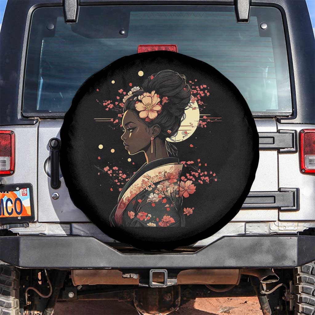 African American Geisha Kimono Blasian Japanese Sakura Spare Tire Cover
