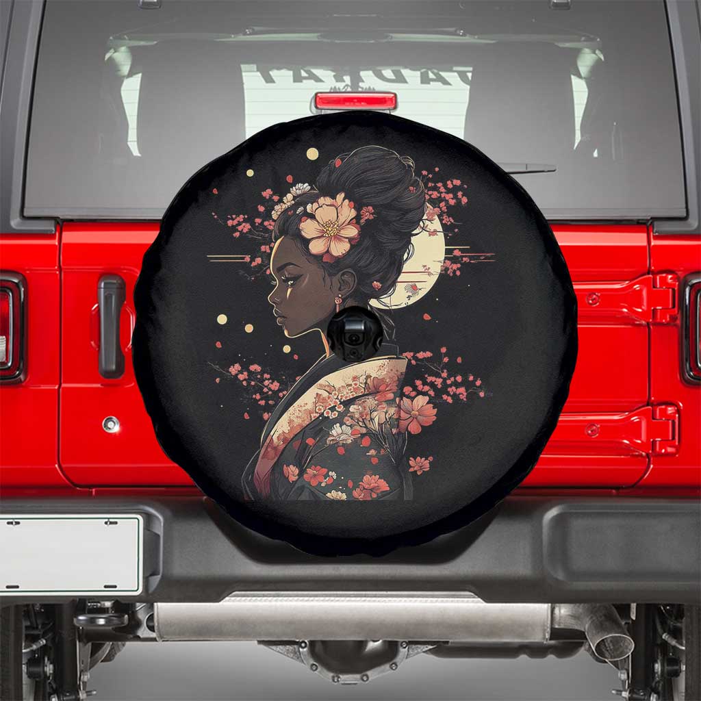 African American Geisha Kimono Blasian Japanese Sakura Spare Tire Cover