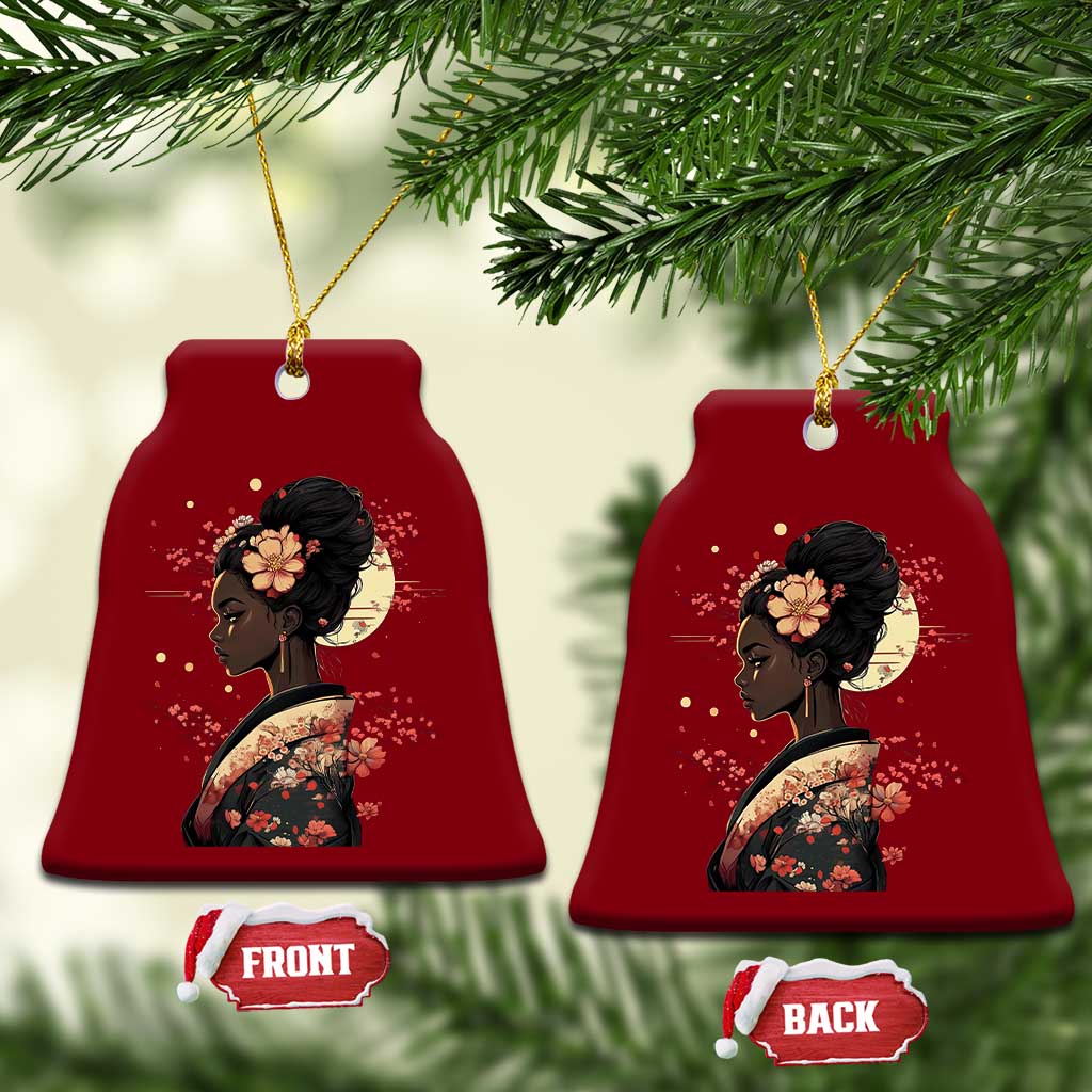African American Geisha Kimono Blasian Japanese Sakura Ceramic Ornament
