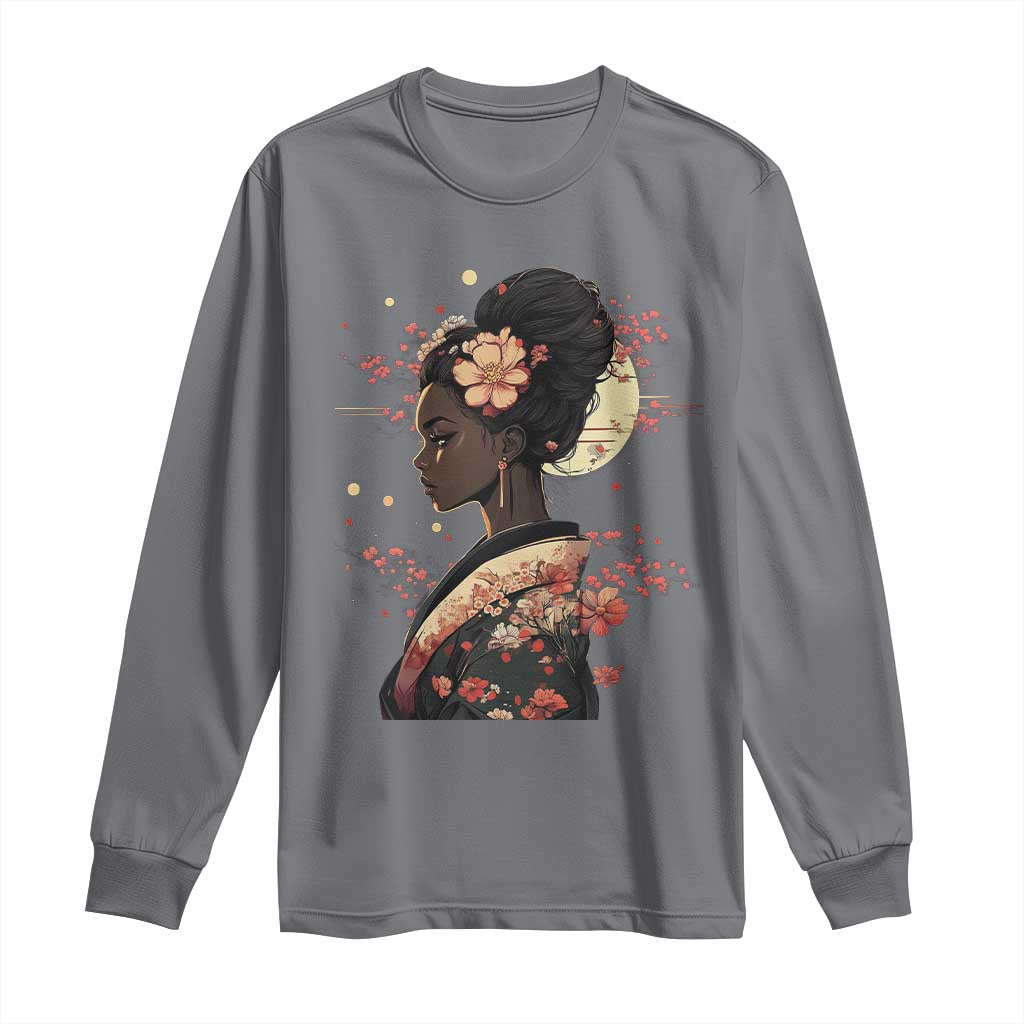 African American Geisha Kimono Blasian Japanese Sakura Long Sleeve Shirt
