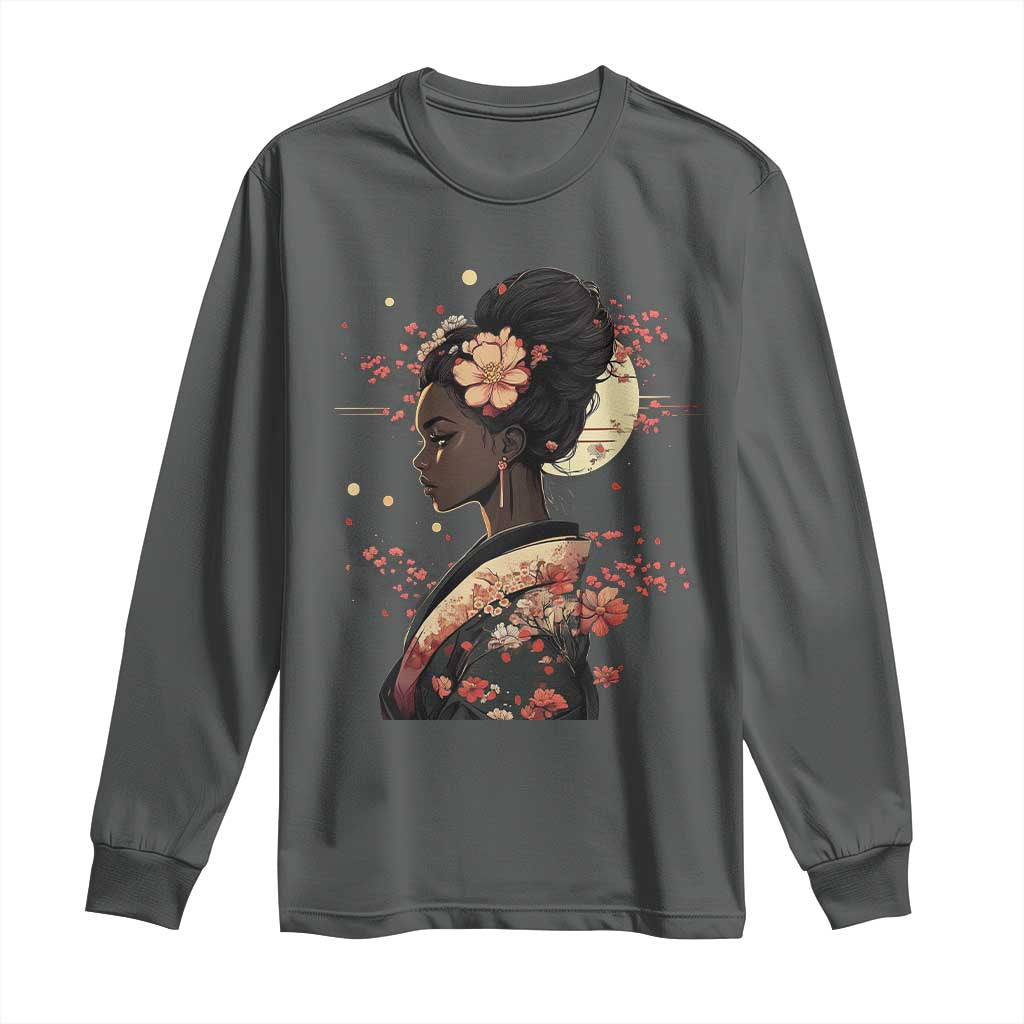 African American Geisha Kimono Blasian Japanese Sakura Long Sleeve Shirt