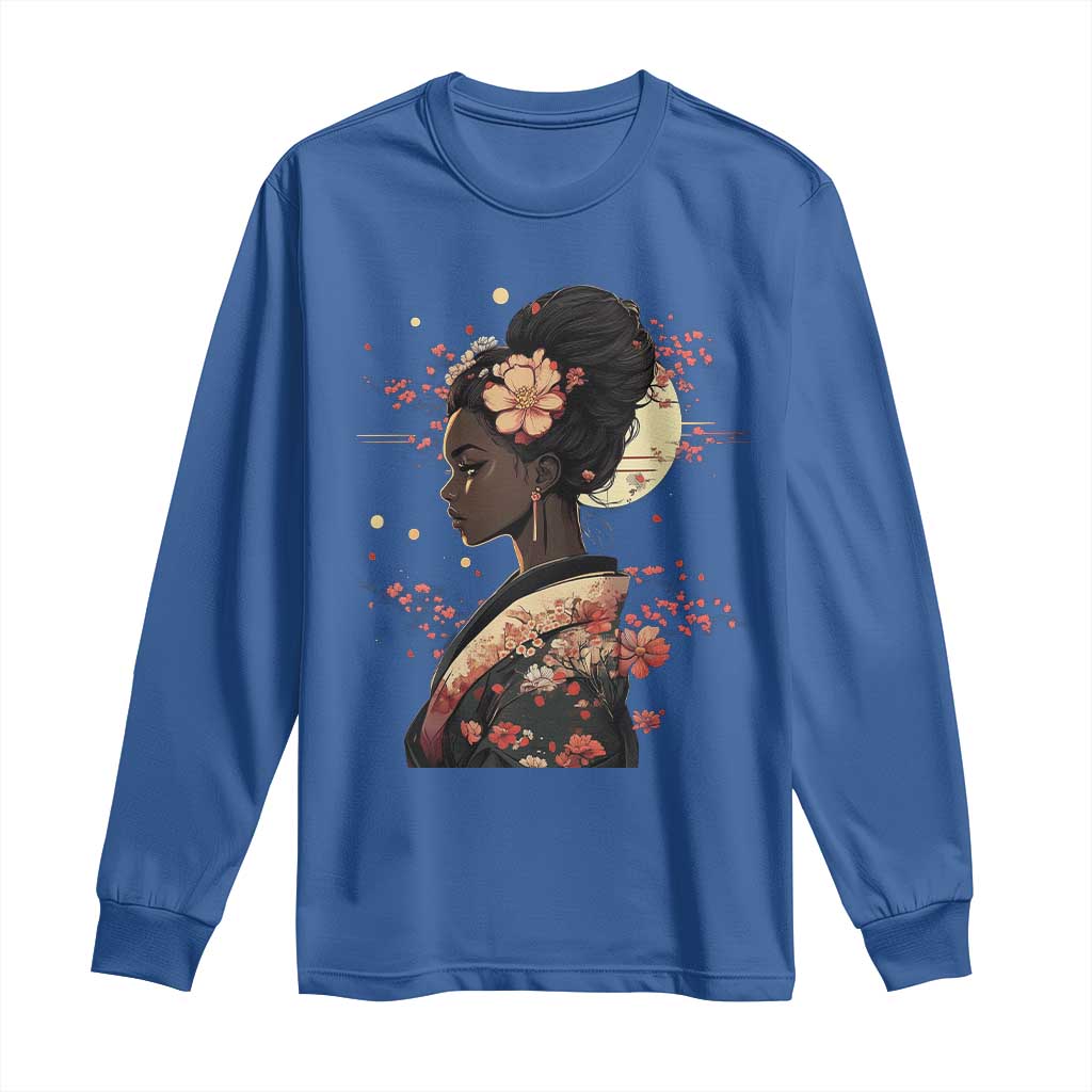 African American Geisha Kimono Blasian Japanese Sakura Long Sleeve Shirt