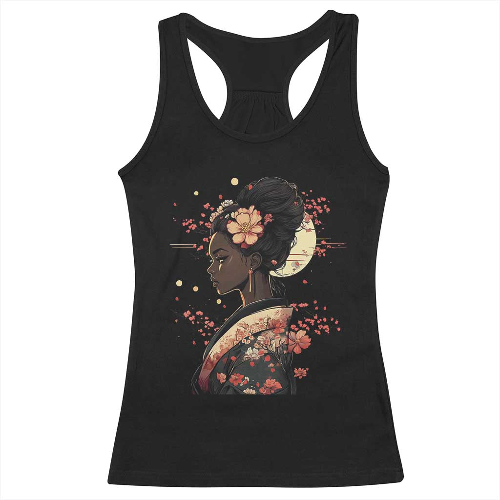 African American Geisha Kimono Blasian Japanese Sakura Racerback Tank Top