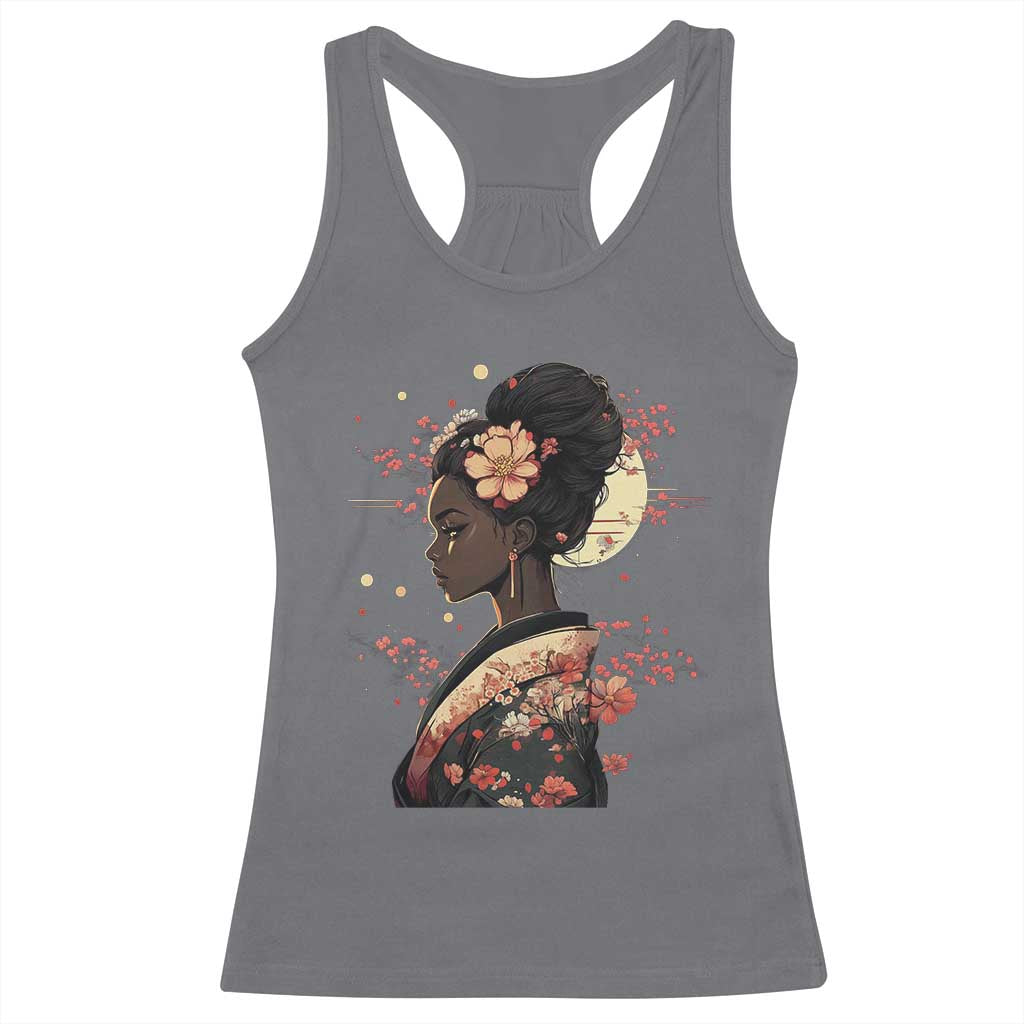 African American Geisha Kimono Blasian Japanese Sakura Racerback Tank Top