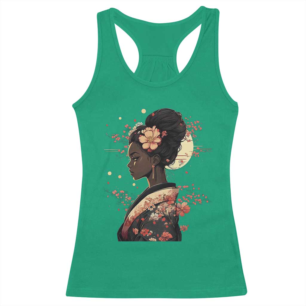 African American Geisha Kimono Blasian Japanese Sakura Racerback Tank Top