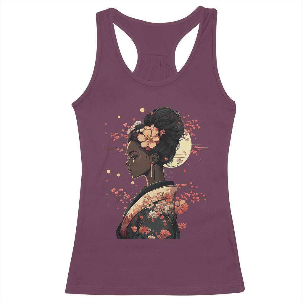 African American Geisha Kimono Blasian Japanese Sakura Racerback Tank Top