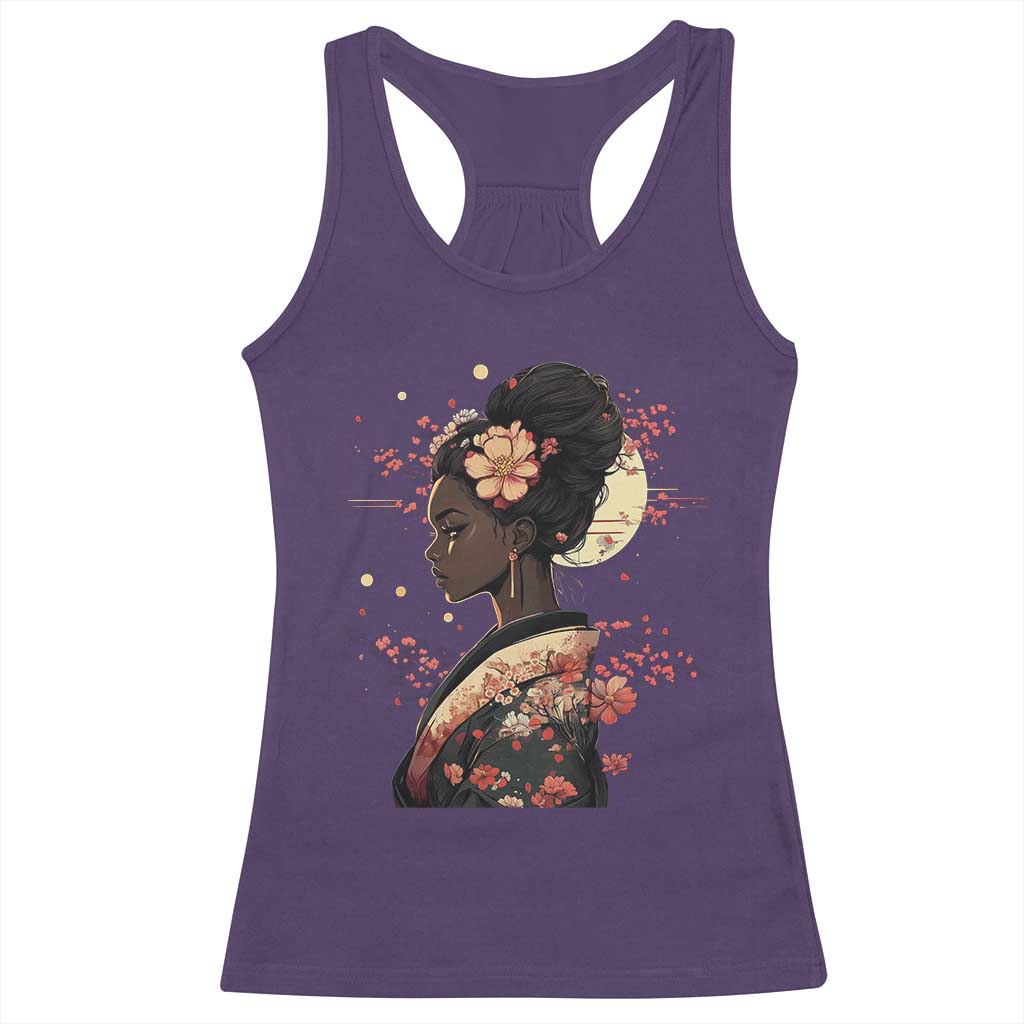 African American Geisha Kimono Blasian Japanese Sakura Racerback Tank Top