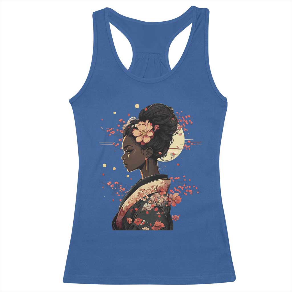 African American Geisha Kimono Blasian Japanese Sakura Racerback Tank Top