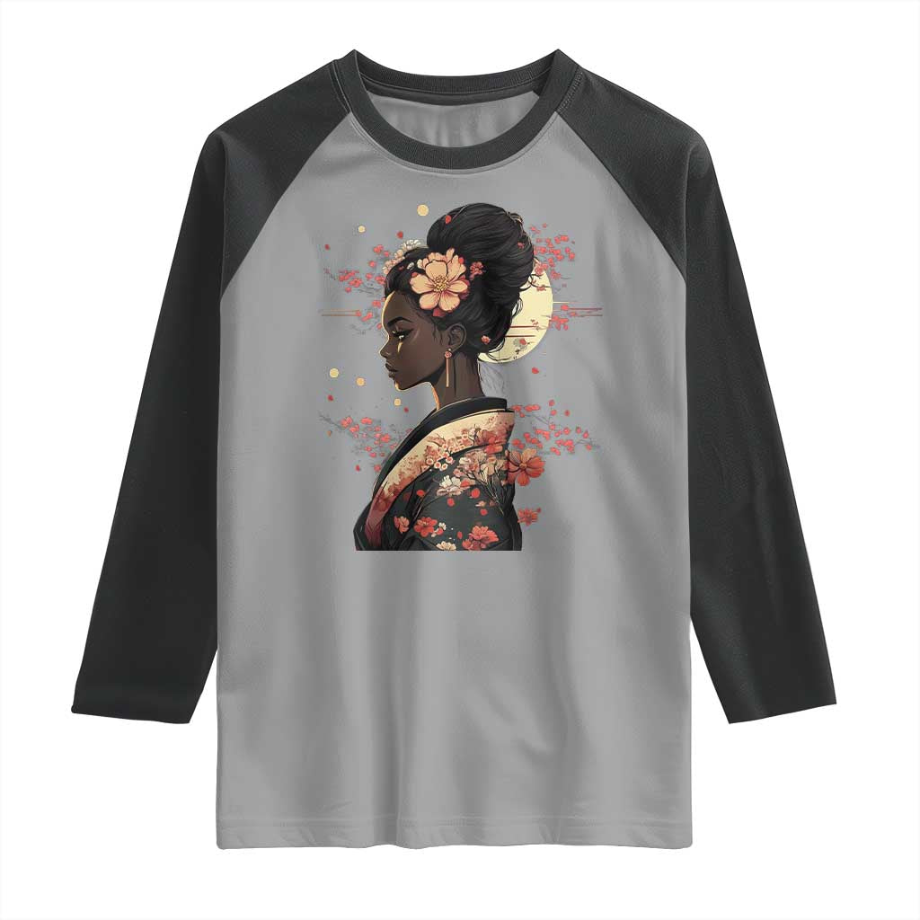 African American Geisha Kimono Blasian Japanese Sakura Raglan Shirt