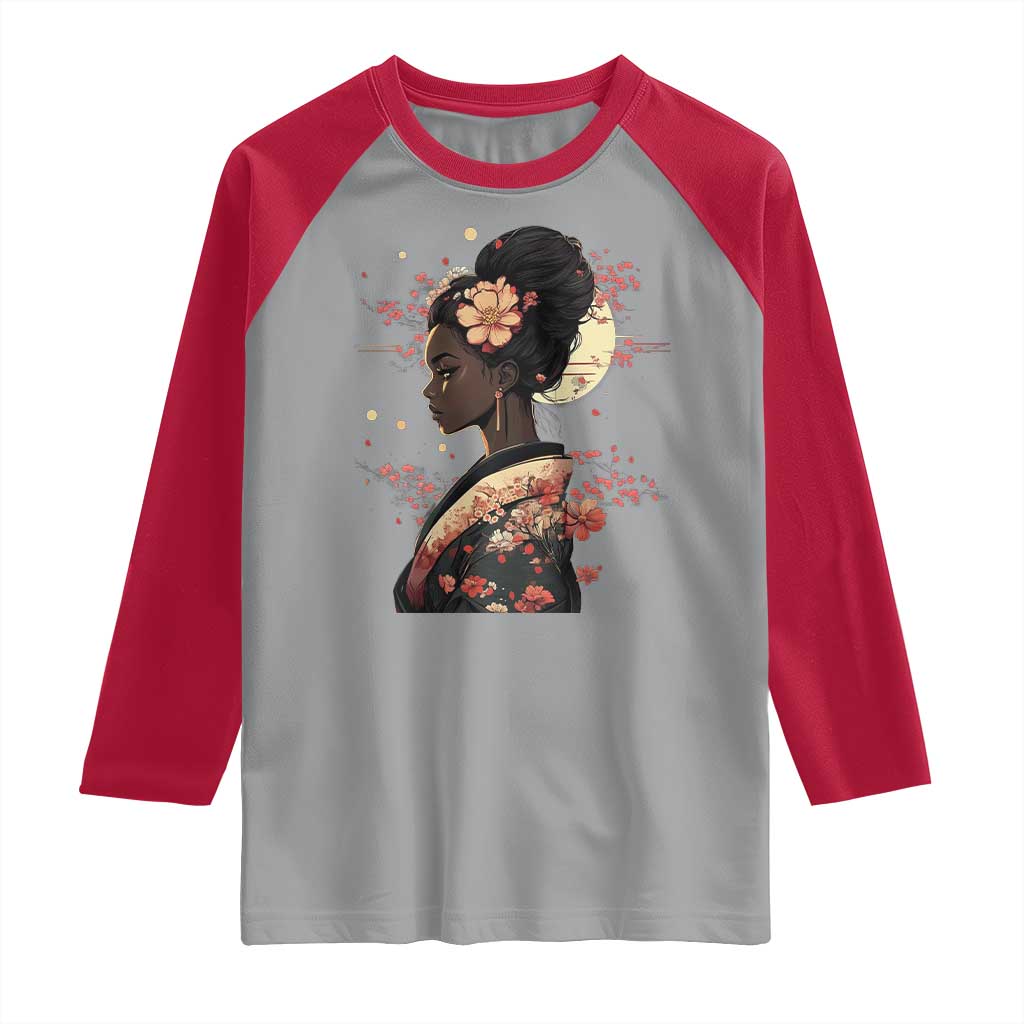 African American Geisha Kimono Blasian Japanese Sakura Raglan Shirt