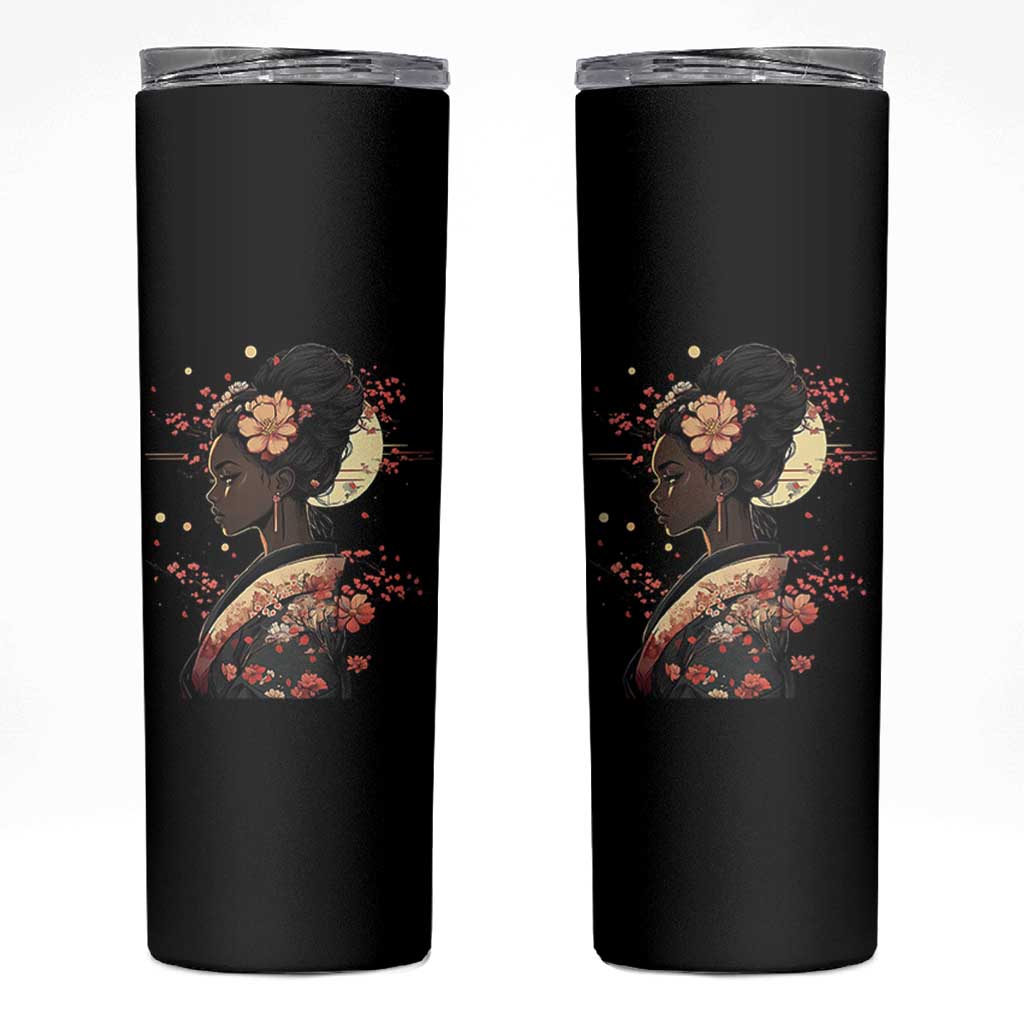 African American Geisha Kimono Blasian Japanese Sakura Skinny Tumbler