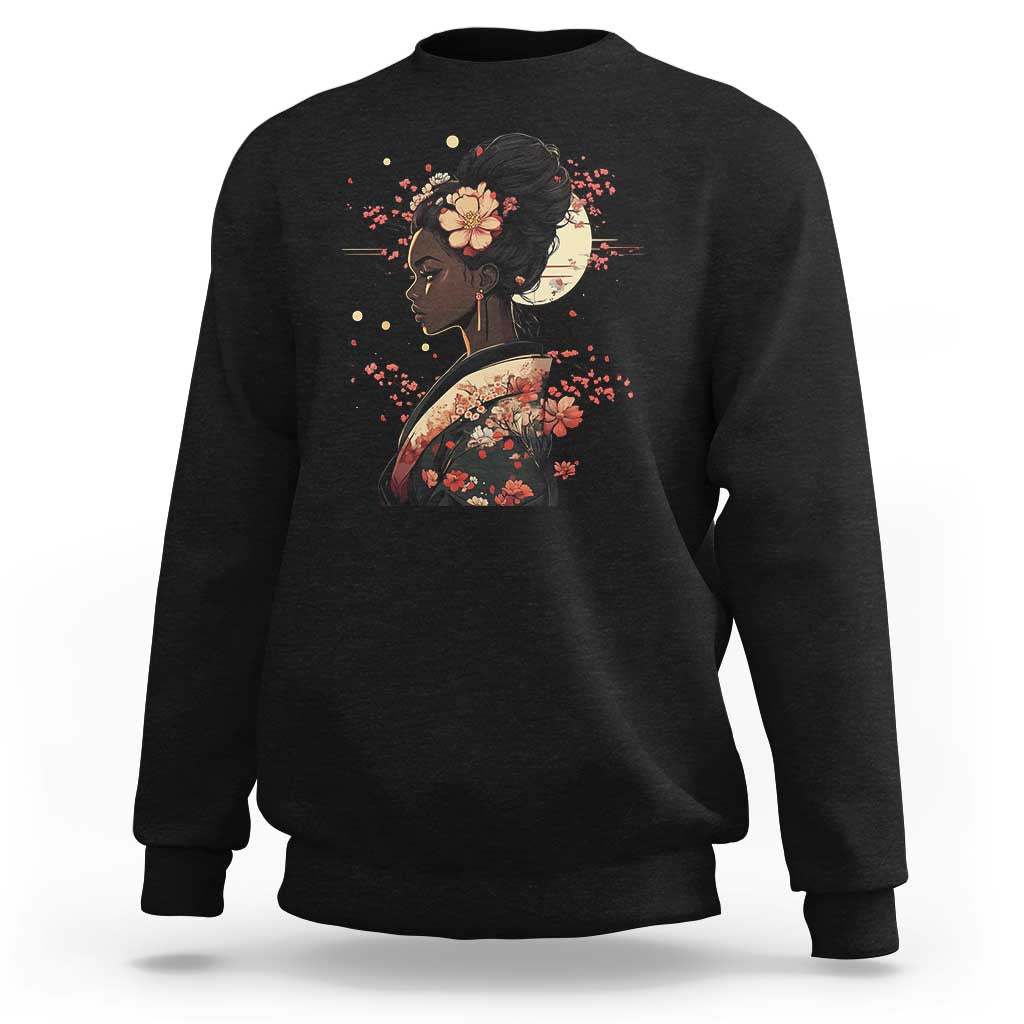 African American Geisha Kimono Blasian Japanese Sakura Sweatshirt