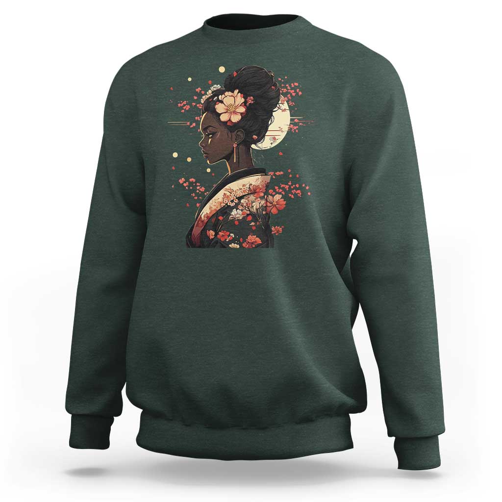 African American Geisha Kimono Blasian Japanese Sakura Sweatshirt
